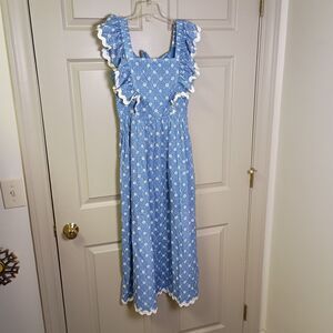 Vestique Women's Midi Dress NWT Small Hold My Hand Blue Ruffle Tank Tie Back
